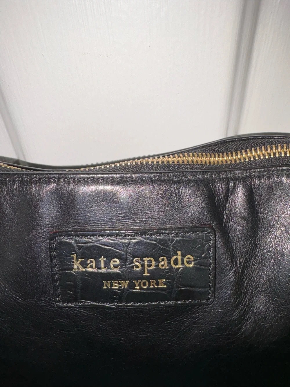 Kate Spade New York Black Leather Shoulder Bag Polka Dot Lining